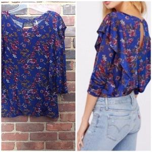 Free People Dock Street Floral Ruffle Keyhole Top